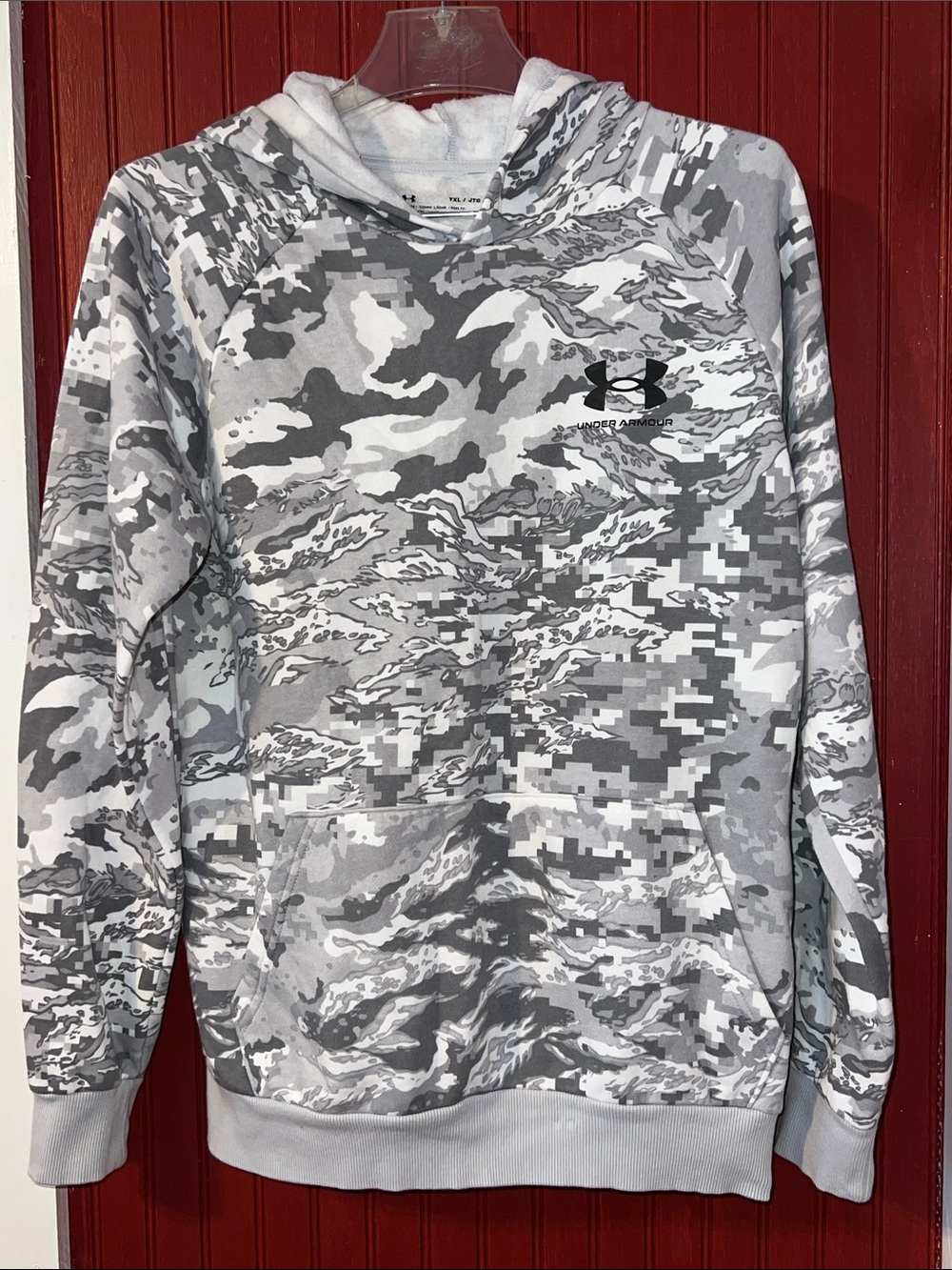 Under Armour Loose Coldgear Hoodie Sweatshirt Boys Youth Size XL Camo Gray